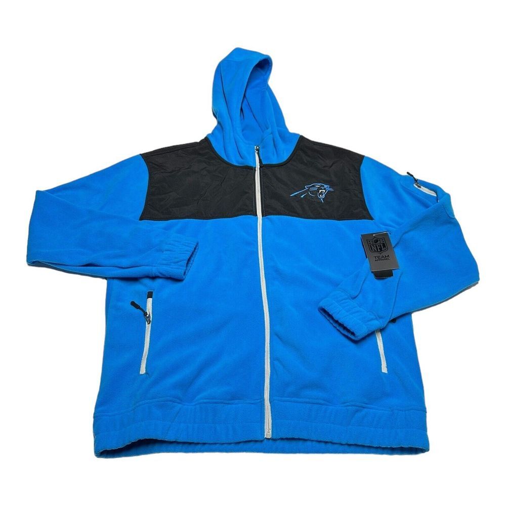 Men's NFL Carolina Panthers‎ Full Zip Blue Fleece Hoodie Sweatshirt NWT Size M